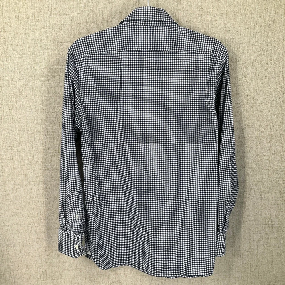Banana Republic Shirt Mens Small S Navy Blue Cotton Gingham Slim Fit Long Sleeve